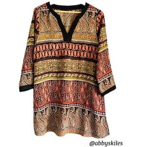 Tunic 3/4 Sleeve Top by F/S Leveca Size Medium V Neck Casual Paisley Print